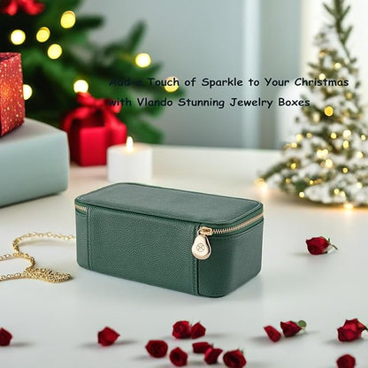 Vlando Travel Jewelry Box Organizer - 12 Small Velvet Zipped Pouches Pockets for Jewelries Necklaces Rings Earrings Sorting Storage, Dark Green