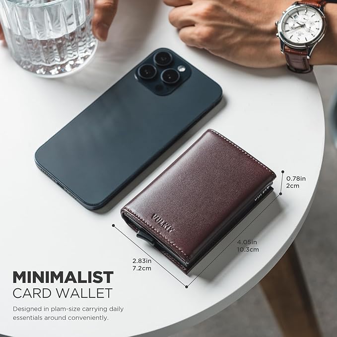 VULKIT Pop up Card Wallet Minimalist Cash Wallets RFID Blocking Leather Smart Credit Card Holder with ID window for Men
