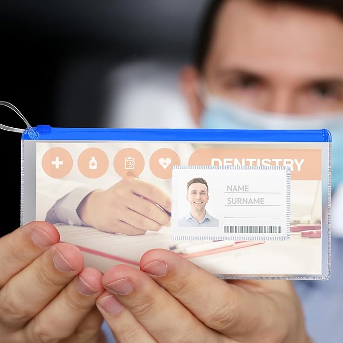 Timgle 200 Pcs Dental Zipper Pouches Zipper Lock Carrying Case with Business Card Holder Clear Toothbrush Pouch for Dental Hygiene Products Office Prizes, Color Random (10 x 4 Inch)