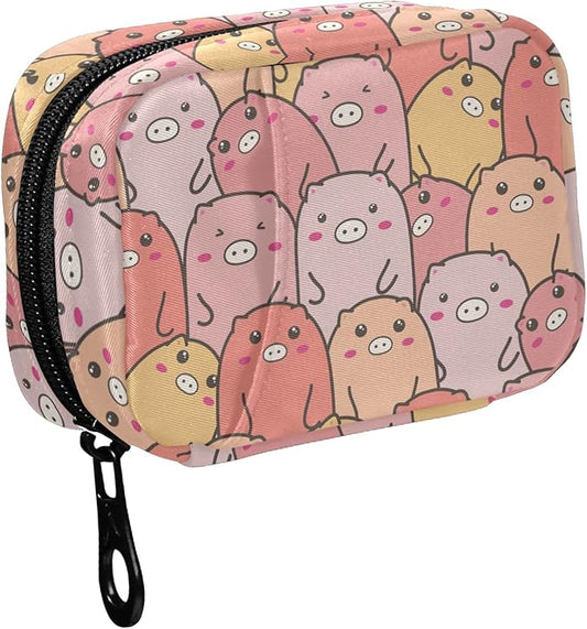 Fustylead Cute Pig Pill Organizer Travel Bag, Small Portable Pill Case Cute for Vitamin Fish Oil Supplements Medicine Organizer with Zipper