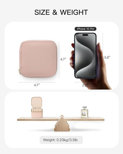 Vlando Small Jewelry Box Organizer,Travel Jewelry Storage with 6 Velvet Jewelry Zipper Pockets,Travel Jewelry Case Birthday Gifts for Women Girls(Khaki)