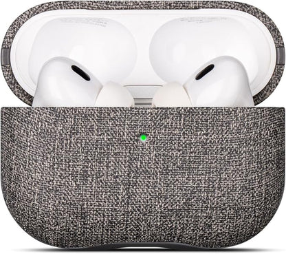 LOPIE Case for AirPods Pro 2nd Generation - Handmade AirPods Pro 2 Case Cover with Lanyard - Made of Vegan Leather - Canvas Style - Protective Hard Shell Cover - Wireless Charging Compatible - Gray