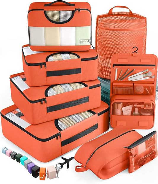 Veken 8 Set Packing Cubes for Travel Essentials, Suitcase Organizer Bags in 4 Sizes, Carry-On Luggage Accessories with Large Laundry & Hanging Toiletry Bag, Must-Have for Airplane, Road Trip & Camping
