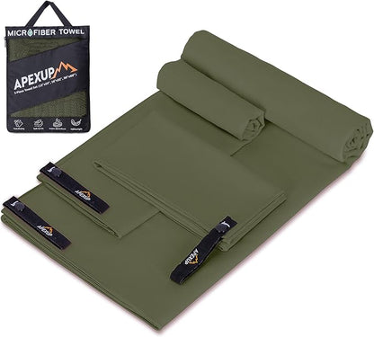 APEXUP Microfiber Travel Towel, Ultra Absorbent Quick Dry Towels, Lightweight Gym Sports Camping Towel for Workout, Yoga, Beach, Shower, Swimming (Combo, Army Green)