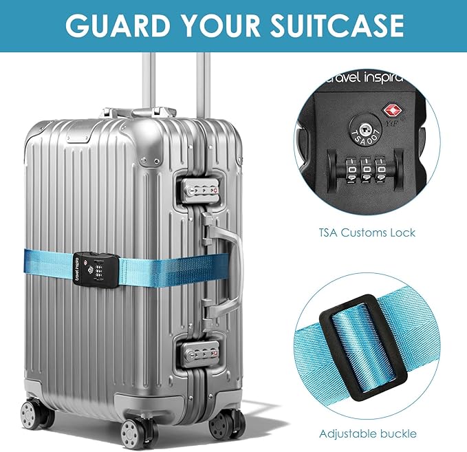 Travel Inspira Luggage Straps for Suitcases with TSA Lock, Protect Your Luggage Anti-Burst, High Visibility Color, Easy to Identify Luggage Adjustable Heavy Duty Belt for 20-32 Inch Suitcases