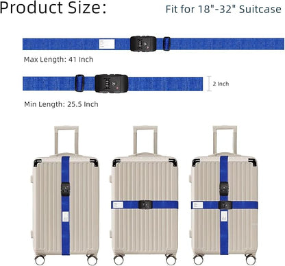 Travel Luggage Strap Adjustable Suitcase Packing Belt with TSA Combination Lock(Blue 2 Pack)