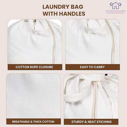 LFH Home Cotton Canvas Extra Large Laundry Bag with Handle, Stylish Drawstring Heavy Duty Laundry Bags For Travel, Home, Hotel, College Dorm and Camp Storage Bag 24x36 Inch, White, Thanks Giving