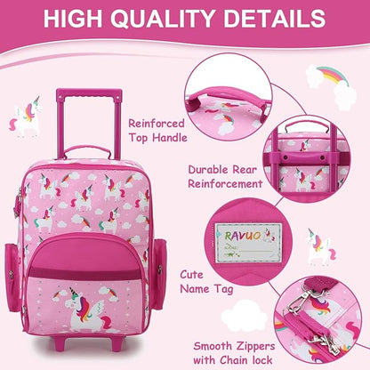 RAVUO Kids Luggage with Wheels for Boys Girls, Cute Travel Carry On Suitcase for Children Toddlers Classic Rolling Luggage with Large Front Pocket for School and Overnight