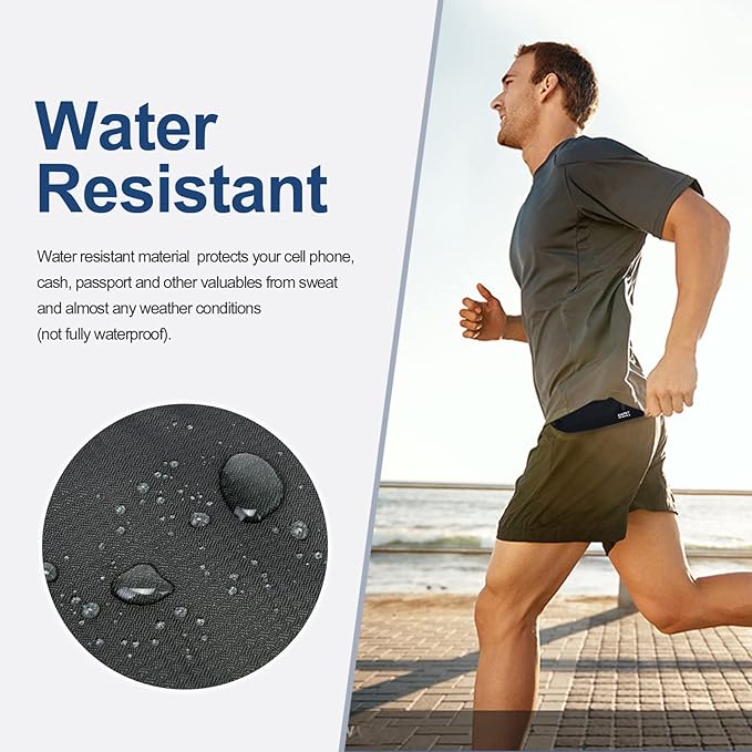 RFID Blocking Money Belt for Men Women, Slim Fanny Pack For Travel，Running,Conceal Waist Wallet For Passport Holder,Phone,Cash(Dark Black)