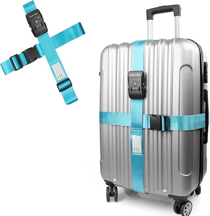 Travel Inspira Luggage Straps TSA Approved with TSA Lock Adjustable Luggage Straps Combination Lock for Suitcase Nylon Suitcase Travel Belt‎ TSA Approved Buckle Included Tags identifiers (Blue)