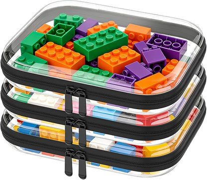 3PCS Clear Hard Shell Zipper Case,Toy Organizers and Storage Box,Clear Toiletry Cosmetic Case,Travel Makeup Bags, Diaper Bag Organizer,Pencil Case,Stackable Portable Transparent Zipper Pouches Black-M