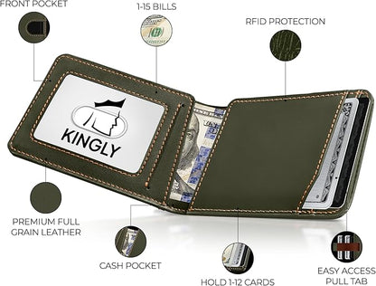 Kingly Cash Pocket Slim Wallet for Men - RFID Blocking Leather Card Holder - Minimalist Men’s Wallet for Front Pockets - Holds 1-15 Cards & Cash - Durable Italian Leather Wallets