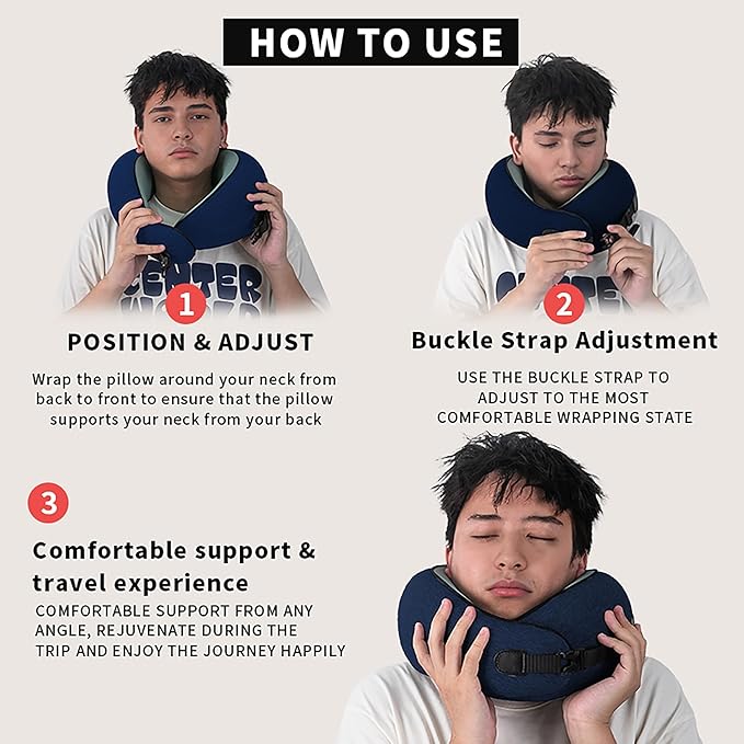 Neck Pillow Airplane –2025 Updated, 100% Memory Foam Travel Pillow for Sleeping, 360° Ergonomic Neck Support, Pain Relief for Long Flights, Portable Travel Accessory for Plane & Car (Navy Blue)
