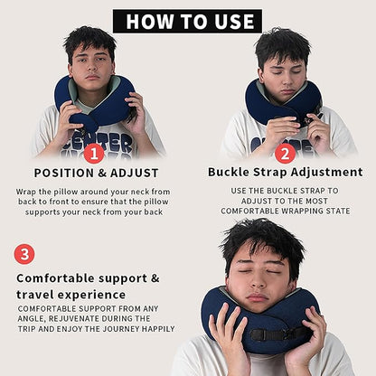 Neck Pillow Airplane –2025 Updated, 100% Memory Foam Travel Pillow for Sleeping, 360° Ergonomic Neck Support, Pain Relief for Long Flights, Portable Travel Accessory for Plane & Car (Navy Blue)