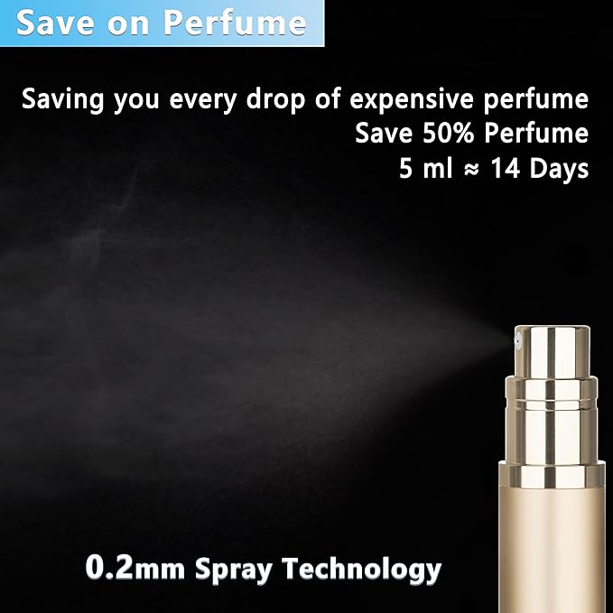 Refillable Perfume Atomizer Travel Bottle 2-Pack 5ml Leakproof Luxury Travel Perfume Refillable Bottle, Portable Fragrance Atomiser (Silver & Gold)