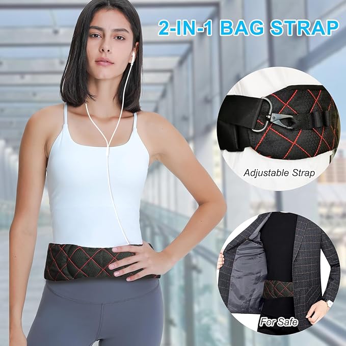 2 in 1 Anti-theft Bag Shoulder Strap with Pockets, 54 inch Travel Belt Ultra-Wide and Thick, Comfort and Stylish