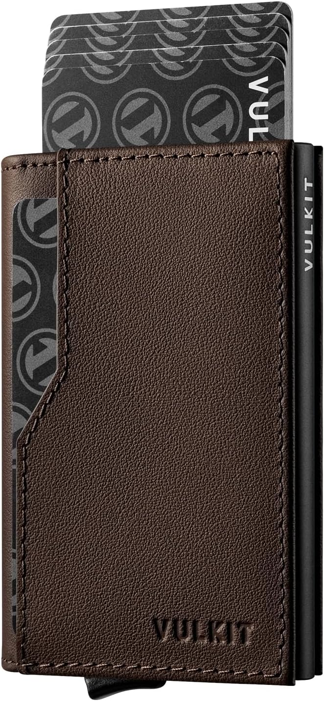 VULKIT Card Holder Wallet with Double ID Windows RFID Blocking Pop Up Wallet Minimalist Design for 12 Cards