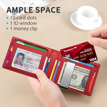 RUNBOX Money Clip Slim Wallets for Men RFID Blocking 11 Card Holder Minimalist Small Leather Bifold Men's Front Pocket Wallet Gift Box