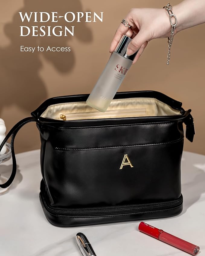 Personalized Teacher Gifts-Initial Makeup Bags, Personalized Double Layer Cosmetic Bag with Makeup Brush Organizer,Birthday Gifts, Toiletry Bag, Gifts for Women Teen Girl gifts Trendy Stuff