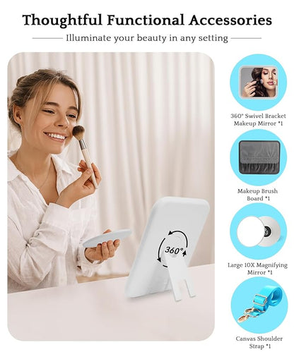 MOMIRA Travel Makeup Bag Cosmetic Bag with Lighted Mirror, Adjustable Brightness in 3 Color Scenarios/Detachable makeup mirror, 2024-All-round Upgrade, Waterproof, Gift for Women -Glett Blue