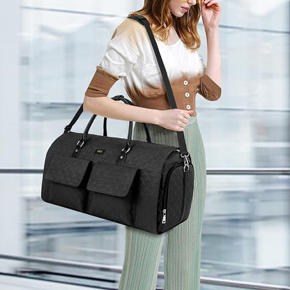 Garment Bag for Travel With Toiletry Bag Convertible Carry On Weekender Bag Large Travel Duffel Bags for Women 2 in 1 Hanging Suitcase Suit Travel Bags for Women & Men 3pcs Set (G-Black)
