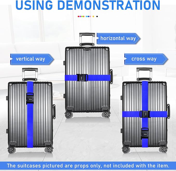 Personalised Luggage Straps with Locks for Suitcases, 1 Pack - Custom Luggage Strap with Name Embroidery, Thick Luggage Belt, Travel Suitcase Identity Straps Stitched, Heavy Duty Lockable Luggage