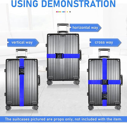 Personalised Luggage Straps with Locks for Suitcases, 4 Pack - Custom Luggage Strap with Name Embroidery, Thick Luggage Belt, Travel Suitcase Identity Straps Stitched, Heavy Duty Lockable Luggage