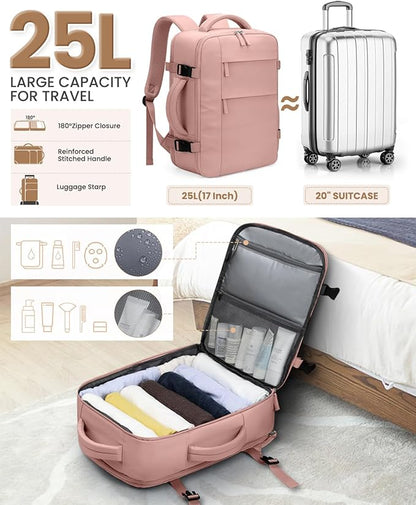 Travel Backpack for Women Man, Waterproof Laptop Backpack Travel Bag Airline Approved Carry on Weekender Overnight Bag Bookbag for Business,Travel, Work Fits 17.3 inch Laptop(Large,Pink)