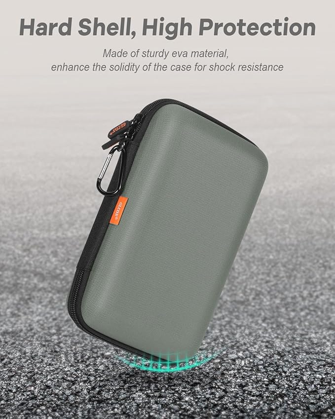 Gray-Green Hard Shell Carrying Case for External Hard Drive, Hard Disk, Power Bank, Charger, Cable, Cell Phone, Electronic Accessories - Larger Capacity Storage Pouch Shockproof Travel Case Bag