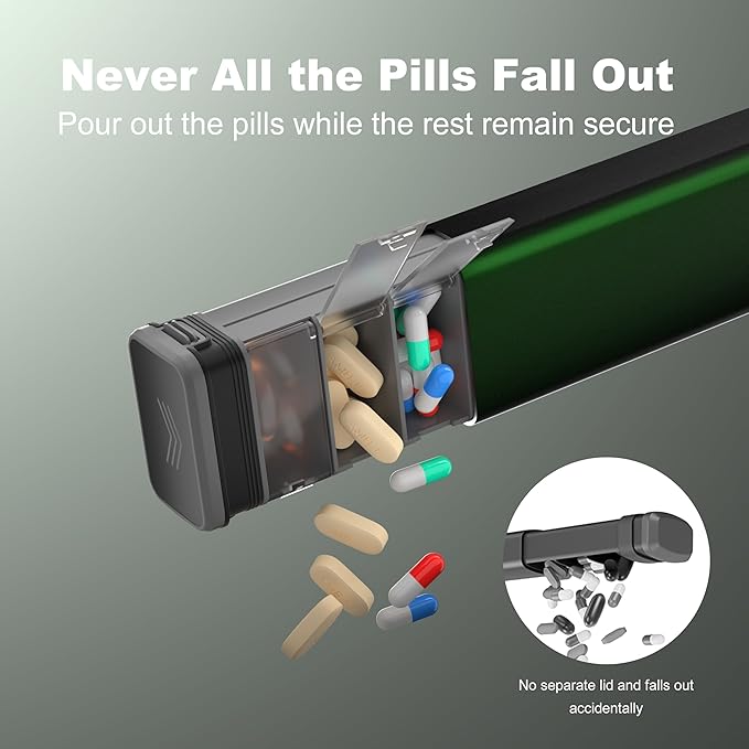 7 Day Weekly Metal Pill Organizer Travel, Kursoaya Premium Aluminum Daily Pill Box, Cute Portable Pill Case, Large Capacity Pill Holder for Supplements, Pills, Vitamins, Medicine (Hunter Green)