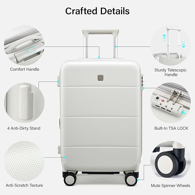 Hanke Expandable 24 Inch Luggage with Spinner Wheels, Hardside Medium Checked luggage, All-PC Hard Shell Suitcase, TSA Lock, Lightweight Checked-Medium (Smoke White, 76L)