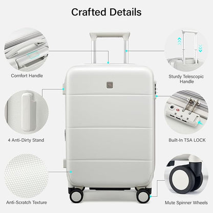 Hanke Expandable Carry On Luggage 22x14x9 Airline Approved, 20 Inch Hardside Luggage with Spinner Wheels, All-PC Hard Shell Carry-On Suitcase, Lightweight & TSA Approved (Smoke White, 46L)