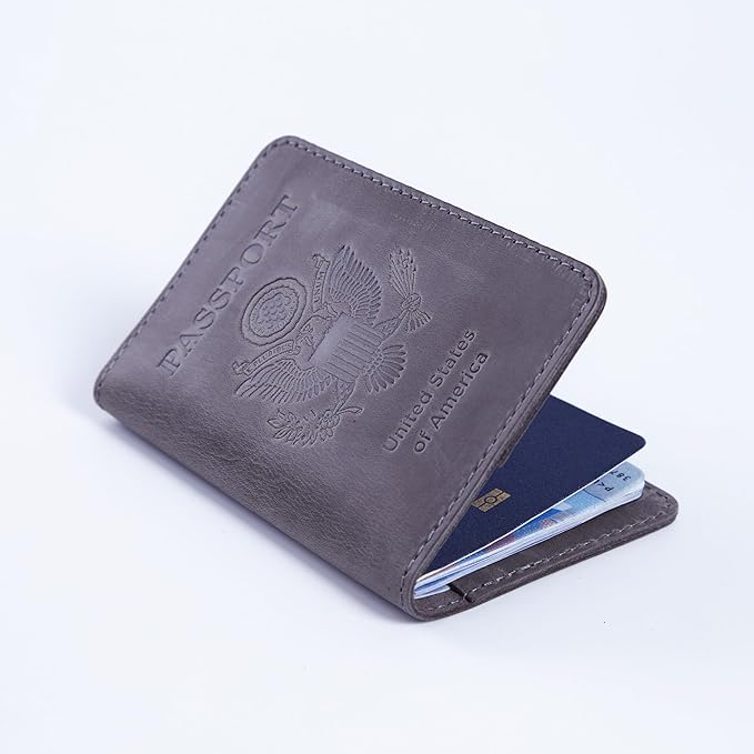 INCARNE US Leather Passport Holder for Travel - Passport Case - Passport Wallet for Men - Passport Cover for Women Sleeve Protector - Travel Essentials Vacation Luggage Travel Gifts - Vintage Gray