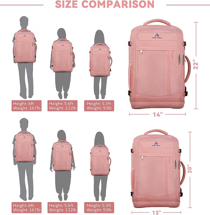 Travel Laptop Backpack for Women, 50L Expandable Extra Large Backpack,Carry On Backpack, Water Resistant Big Bag Anti-Theft Business Daypack Fits 17 Inch Laptop with USB Port, Pink