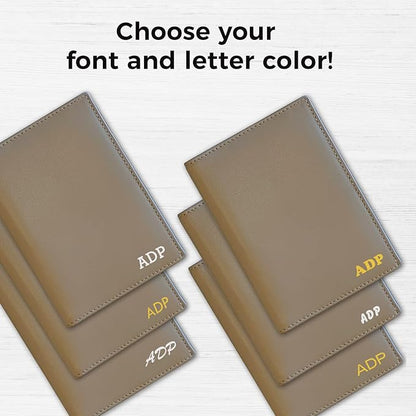Personalized Monogrammed Taupe Leather RFID Passport Wallet