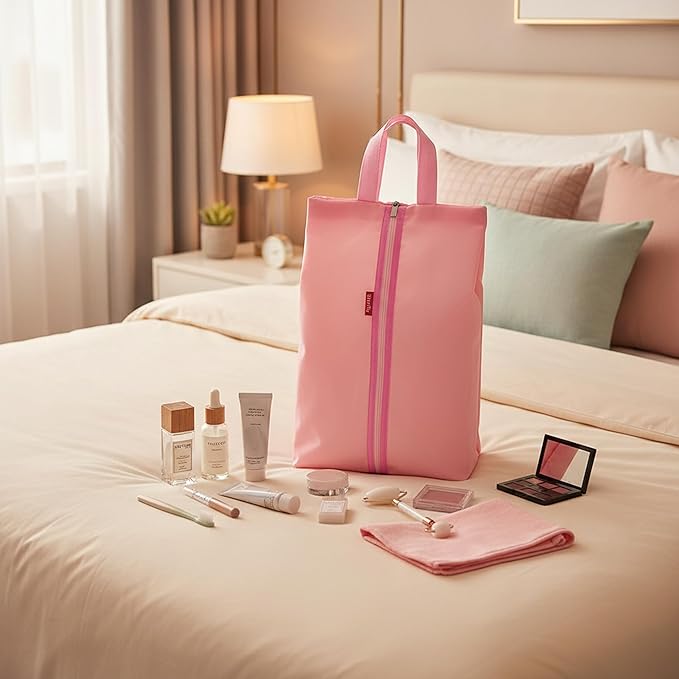 6pcs Portable Shoe Organizer, Travel Pouches with Zipper, Golf Shoe Bags, Clothes Bags, Soccer Cleats Bag Shoe Pouch for Gym, Waterproof, Odor-Resistant (Pink)