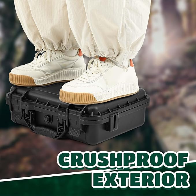 1 Pcs 18.3 x 13.4 x 7.2 Inch Waterproof Hard Case with DIY Customizable Foam Insert Portable Protective Case with Knife for Camera Drones Equipments Tools Test Instruments (Black)