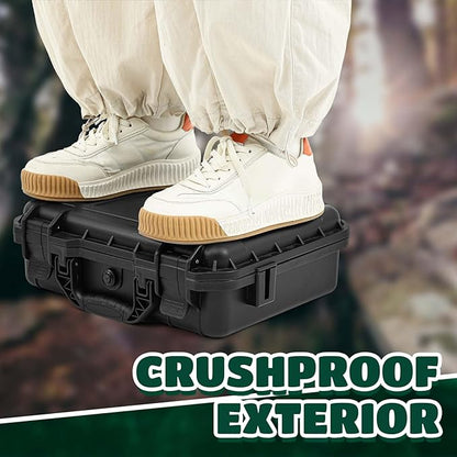 1 Pcs 18.3 x 13.4 x 7.2 Inch Waterproof Hard Case with DIY Customizable Foam Insert Portable Protective Case with Knife for Camera Drones Equipments Tools Test Instruments (Black)