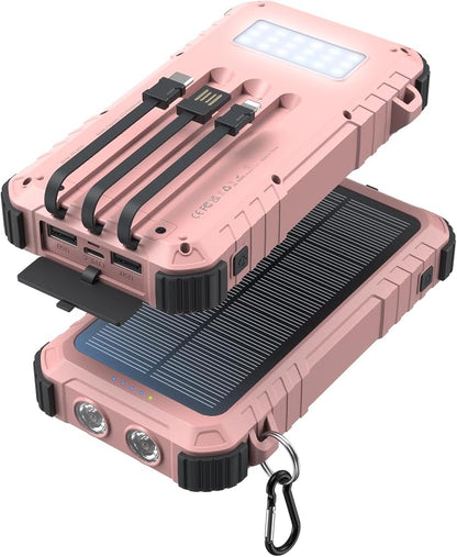 Power-Bank-Solar-Charger 45800mAh Fast Charging with 3 Built-in Cables LED Flashlight Portable External Battery Pack Compatible with iPhone, and-roid, Tablet, Drone, Camera