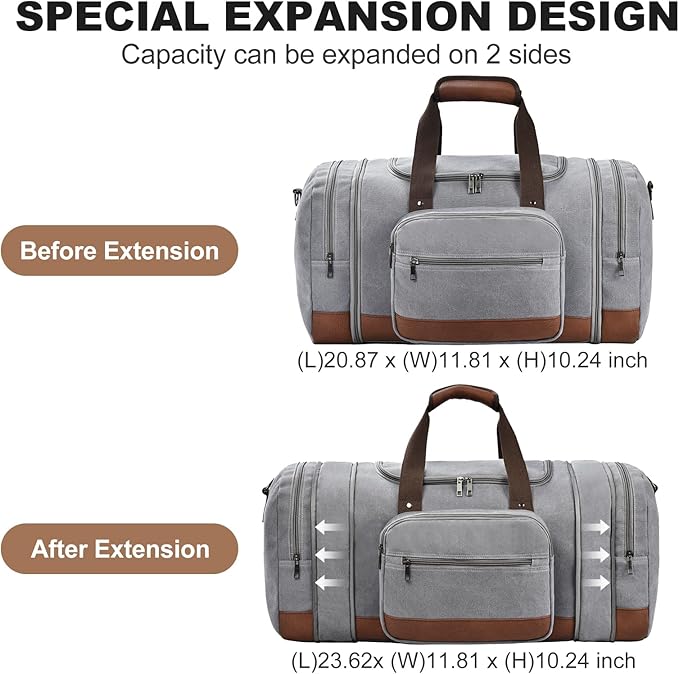 Litvyak Duffle Bag for Travel, 50L Canvas Travel Duffel Bags Overnight Weekend Gym Carry on Luggage Bag for Men & Women(Grey)