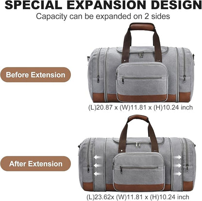 Litvyak Duffle Bag for Travel, 50L Canvas Travel Duffel Bags Overnight Weekend Gym Carry On Luggage Bag for Men & Women(Grey+Toiletry Bag)