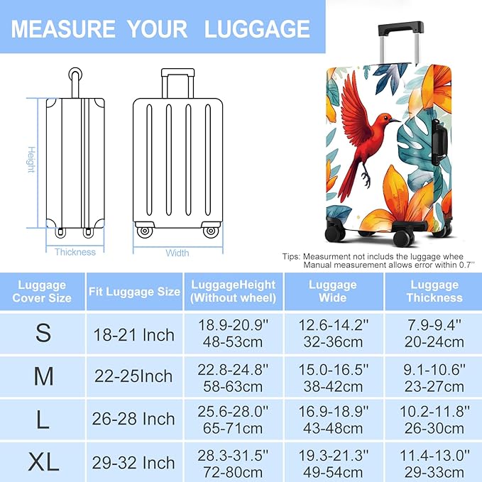 Luggage Cover Washable Suitcase Protector Anti-Scratch,Stretchable Fit for 20-34Inch Luggage Durable Travel Bag Cover with Zipper Closure (Bird, XL(fits 32-34Inch suitcase))