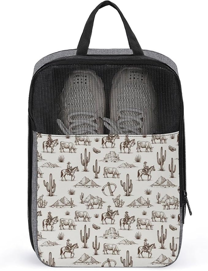Lightweight Sneakers Packing Organizer Wild West Cowboy Ride Horse Cactus Western Portable Shoe Storage Bag Reusable Portable Shoe Bag