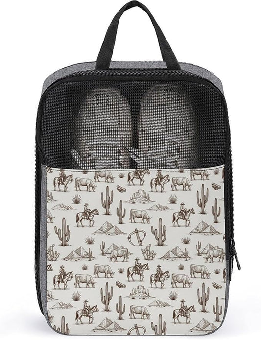 Lightweight Sneakers Packing Organizer Wild West Cowboy Ride Horse Cactus Western Portable Shoe Storage Bag Reusable Portable Shoe Bag