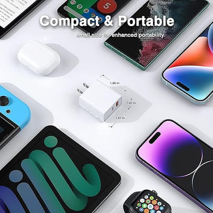 iPhone 15 Fast Charger, 2Pack USB C Charger - 20W Dual Port PD Type C + QC3.0 USB A Fast Charging Brick Plug Adapter for iPhone 15 Pro Max/15 Plus/14/13/12/11/Pro Max/SE/X, iPad Pro (White)