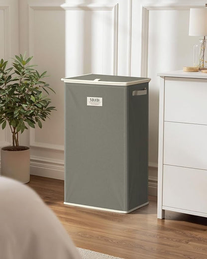 SOLEDI Laundry Hamper with Lid 100L Large & Tall Collapsible Laundry Basket, Clothes Hamper with Bag Removable Easy to Carry, Dirty Hampers for Bedroom, Bathroom, Dorm, College, Cement