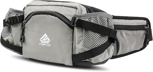Fanny Pack Waist Bag with Water Bottle Holder for Men Women Running Hiking Travel Dog Walking Workout Cycling Outdoor (Grey)