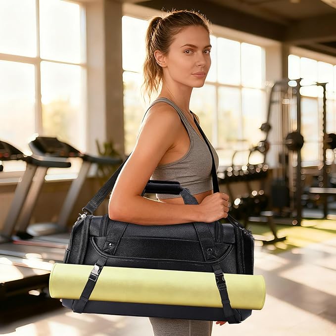 TIDING Leather Travel Duffle Bag for Men Women, 21" Waterproof Gym Sports Duffel Bag Weekender Overnight Luggage Bag with Shoe Pouch_40L