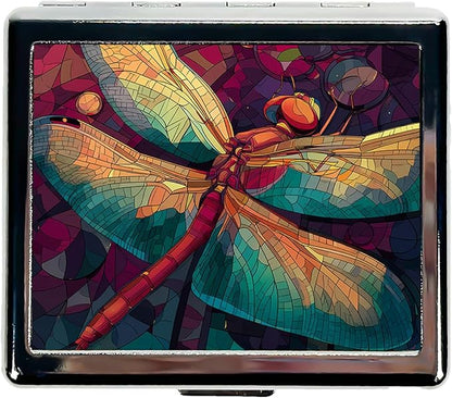 7 Days Chromed Shiny Silver Pill Organizer with Mirror Inside Has 8 Separate Compartments Rectangle,Versatile Storage for Medication - Ideal Travel Accessory (Painted Dragonflies)