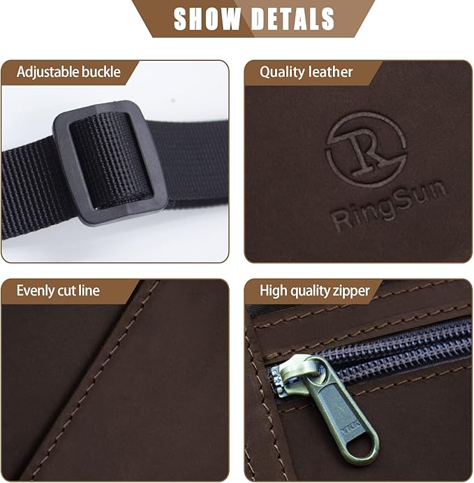 Ringsun Genuine Leather Passport Holder For Travel, RFID Blocking Slim Neck Wallet with Adjustable Strap for Women and Men, Travel Essentials to Keep Cash, Credit Cards and Documents Safe, Red Brown